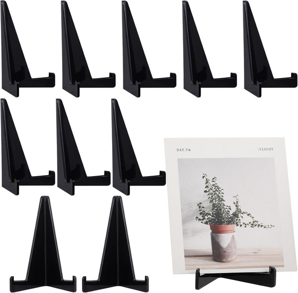Bucherry 10 Packs Mini Acrylic Easel Stands for Coin Display, Card Holders, Home Office Display (3.4 x 2.5 Inch, Black)