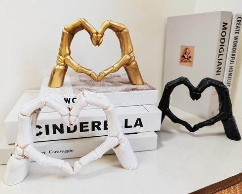 Skeleton Hands Statue,Heart Hands Sculpture,Hand Gesture Desk Statues Love Ornaments,Heart Shape Finger Gesture
