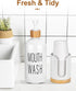 3 oz Pump Mouthwash Dispenser with Bathroom Cup Holder, Glass Mouthwash Container, Mouth Wash Bottle Decanter, Small PC