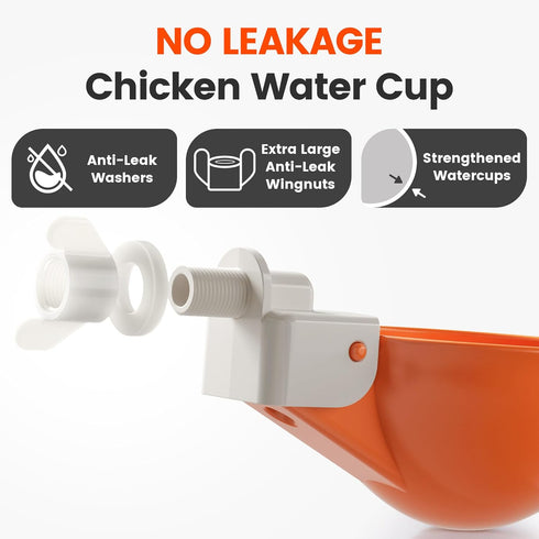 Eggluuz 6 Pack Chicken Waterer Cups, Automatic Chickens Water Cups for Poultry Orange