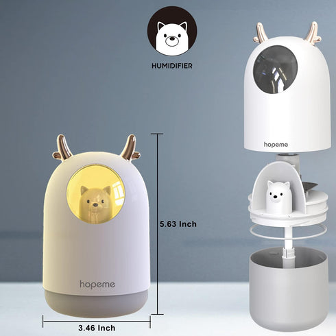 Cute Pet Humidifier with 300ml Water Tank, 10 Hours, 7 Color LED Lights, Auto Shut-off (Pink)