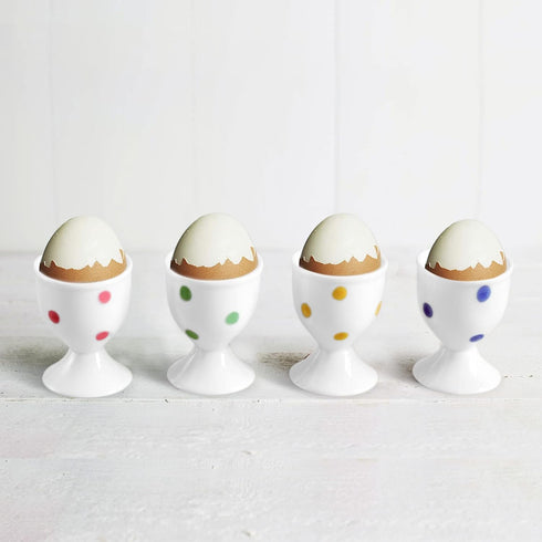 Cinf Ceramic Polka Dots Egg Cup Gift Set of 4 - Porcelain Breakfast Holder for Boiled Cooking Tools