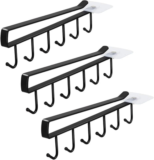 Art Secret 3pcs Mug Holder Under Cabinet, Fit for 1 Inch Thickness Shelf or Less, Black.