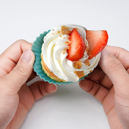 Silicone Muffin Baking Cups 12 Pack Reusable Cupcake Liners Non-stick Cake Molds, BPA Free, Dishwasher Safe by IELEK