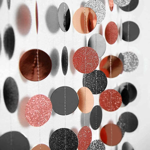 Decor365 Rose Gold Black Circle Garland, Party Decoration Hanging Dots for Birthday, Wedding, Anniversary Supplies