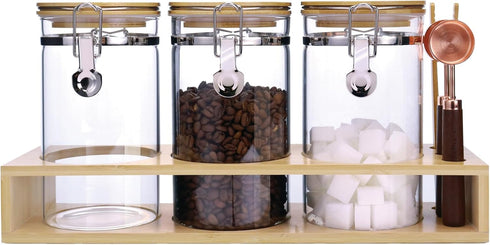 Matifaner Glass Coffee Storage Containers with Bamboo Shelf,Ground Coffee Holder Jars,Airtight Glass Countertop