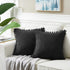 Fancy Homi Pack of 2 Black Lumbar Decorative Throw Pillow Covers with Pom-poms, Soft Corduroy Solid Rectangle Cushion