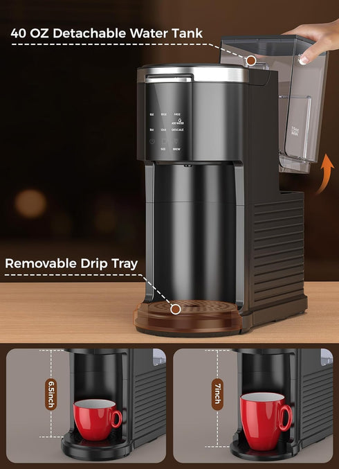 2 1 40 Oz 5 6-14 Oz, Electactic Single Serve Coffee Maker, in Kcup Pod & Ground Coffee Brewer, Removable Water Tank