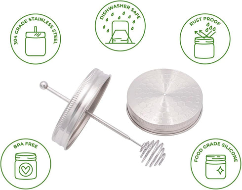 Mason Jar Lifestyle Wide Mouth Stainless Steel Honey Dipper