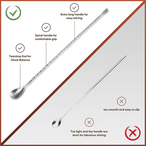 4 Pcs 15.7 Inches Bar Spoon, Stainless Steel Cocktail Stirrer Mixing Spoon for Tall Cups