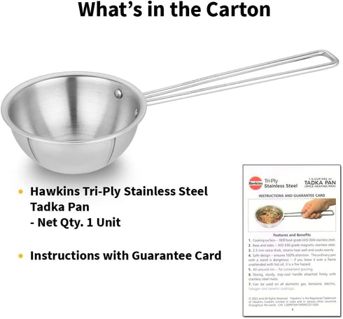 HAWKINS 1.5 Cup Tadka Pan, 360 ml Triply Stainless Steel Induction Pan, Silver (STP15)