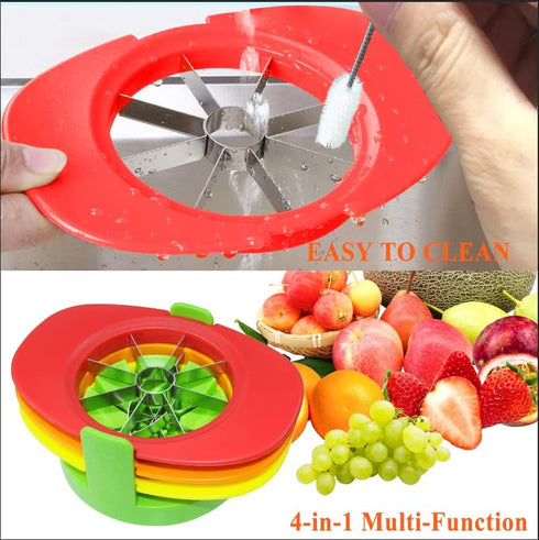 Fruit Cutter Slicer - 4 in 1 Apple Slicer with Vegetable Peeler & Cleaning Brush, Stainless Steel Heavy Duty Cutter for