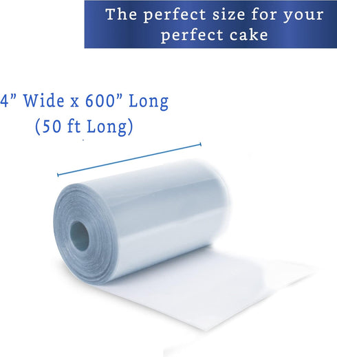Cake Collar Acetate Roll 4 x 600 in (50ft) - Cake Collar 4 in - Acetate Cake Collars - Acetate Sheets for Baking - Cake Ring Sleeves - Cake Wrapping Plastic - Acetato para Reposteria by FIESTA WRAPS