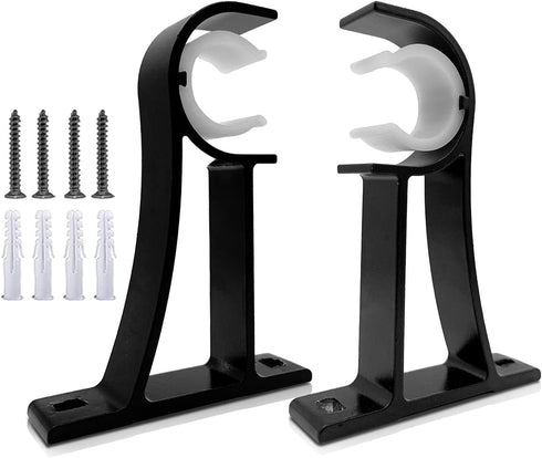KOLAKO Curtain Rod Brackets, Heavy Duty Black Holders Hook Hangers for Wall Drapery Rod Bracket Support 1 Inch Rods