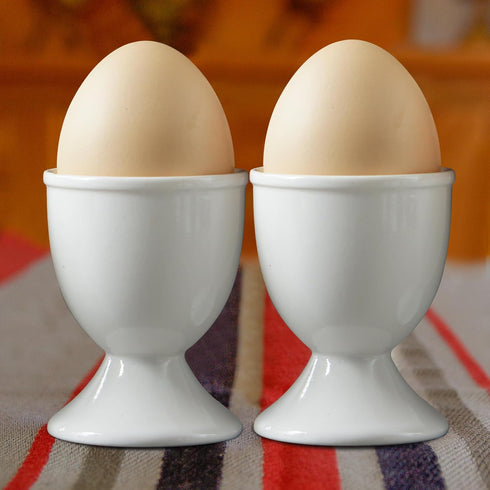 Set 2 Cinf Ceramic Egg Cup Easter Gift of White Porcelain Holder Breakfast Boiled Cooking Easy to Clean Childhood