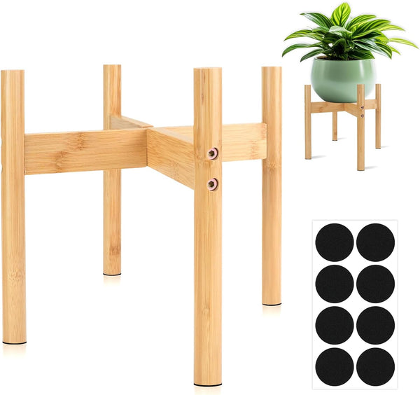 Wood Plant Stand Indoor, Mid Century Modern Bamboo Holder for Indoor, Outdoor, Garden, Yard, Office (9.9 Inch, 1 Pack)
