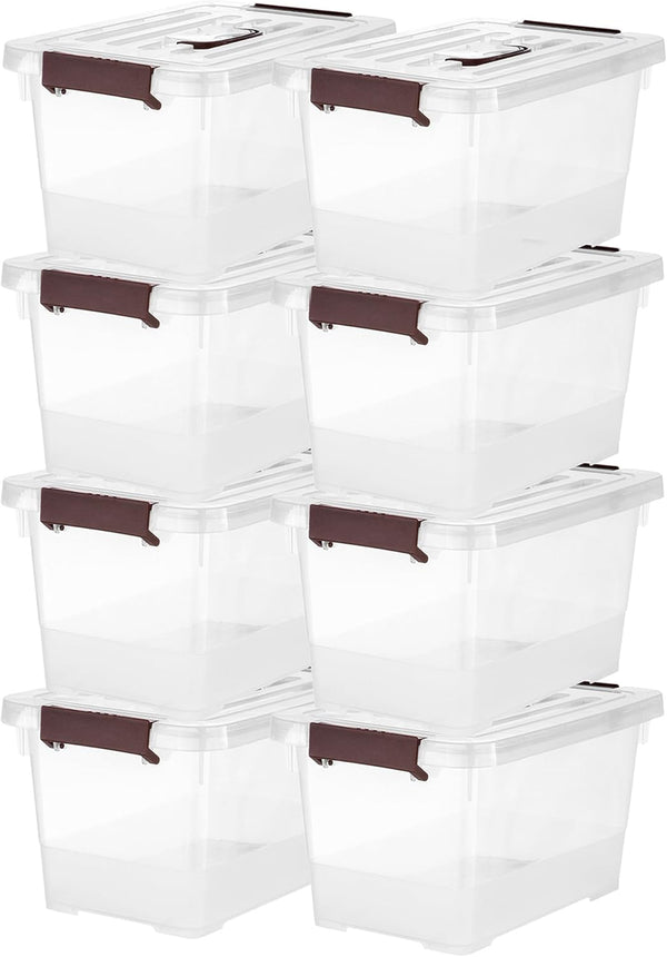 Plastic Storage Latch Bins with Lids, 8 Packs 6Qt Stackable Storage Boxes for Organizing