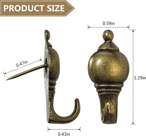 20 Pcs Zinc Alloy Pushpin Hook Hanger, Reusable Hanging Hooks in Bronze