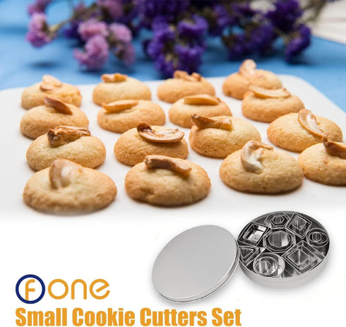 ofone Small Cookie Cutters, Geometric Shapes Set, 24 Mini Fondant Cutters, Stainless Steel Biscuit Molds