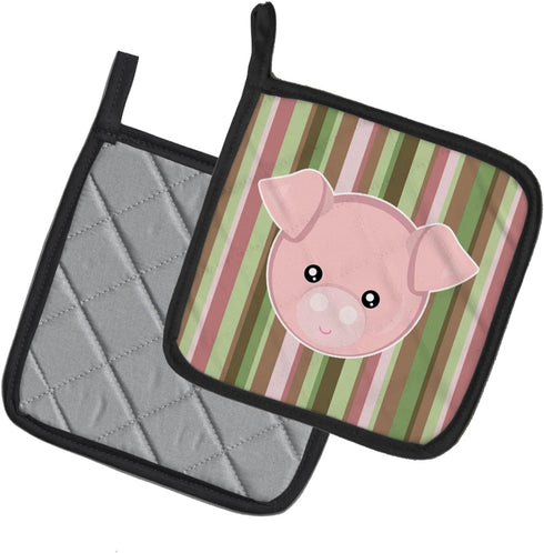 Caroline's Treasures BB6930PTHD Pig Face Pair of Heat Resistant Pot Holders, Kitchen Hot Pads for Cooking Baking BBQ