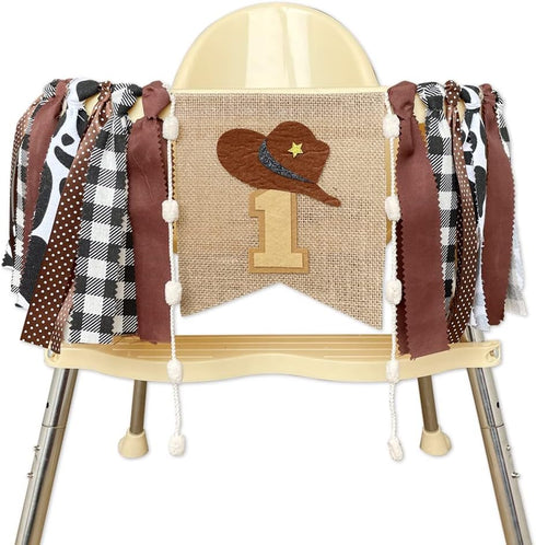 Derzhssg 1st Birthday High Chair Banner - Cowboy Rodeo Party Decoration for Boy, Western Theme Birthday One Party, My