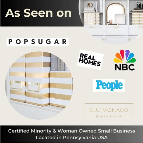 BLU MONACO Set of 4 Gold and White Striped Magazine File Boxes - Ideal Organizer for Desk Accessories and Office