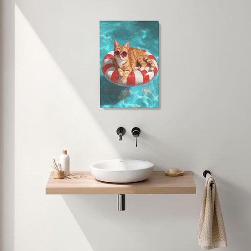 Lunavix 16X24 Funny Cat Bathroom Canvas Wall Art Kitten Ocean Wall Decor Kitten Swim Painting Print Picture Artwork