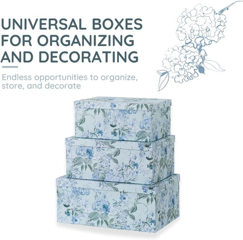 Soul & Lane Decorative Cardboard Storage Boxes - Springtime Joy Set of 3 Floral Nesting Boxes with Lids for Keepsakes
