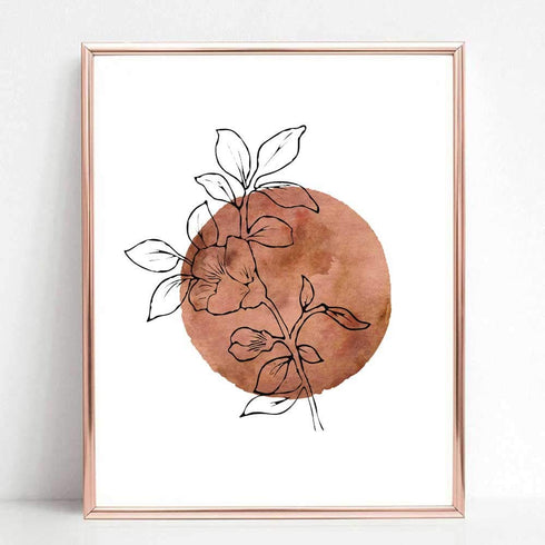 Terracotta Sun and Moon Print - Set of 2 Minimal Wall Art - 8x10 inch Flower Line Print, Boho Decor
