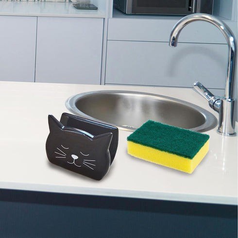 KAIGOBOX Countertop 2PCS Sponge Holder for Ceramic Sponge Caddy Cat Shape Cute Scrub Brush Dish Wand Holder for Kitchen