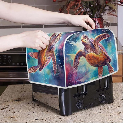 Toaster Cover 4 Slice Galaxy Sea Turtle, Dustproof Bakeware Protector for Small Kitchen Appliances with Hang Loop