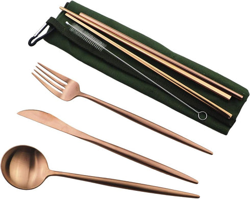 Eco-friendly Matte Finish Flatware Set, 7 Pieces Cutlery Set Knife Fork Spoon 18/10 Stainless Steel Rose Gold for
