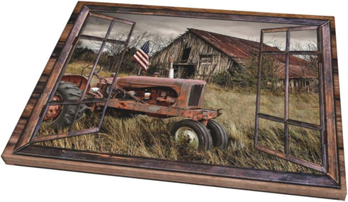 Fimtise Barn Pictures Wall Decor, Old Tractor Farmhouse Canvas Painting for Living Room Bedroom Decoration