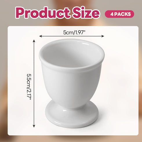 vibedor 4 Pcs Ceramic Egg Stand Holders, Porcelain Egg Holders White Egg Cups for Soft Boiled Eggs in Kitchen