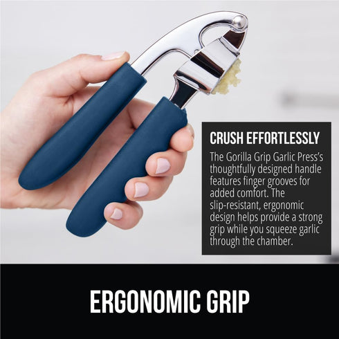 Set, GORILLA GRIP Garlic Press and Peel Heavy Duty Mincer Tool, Large Ergonomic Handle, Easily Mince and Crush Garlics