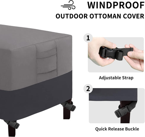(1 Pack-25"x25"x17", Easy-Going Outdoor Ottoman Cover, Heavy Duty Waterproof Patio Furniture Cover with Padded Handles
