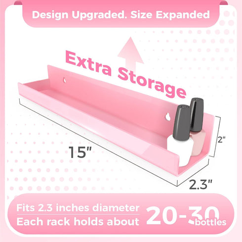 4 Pack 15 Inch Pink Acrylic Shelves, Kids Floating Bookshelf for Kids Room, Modern Nail Polish Rack Sunglasses