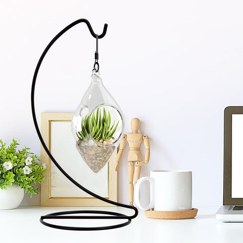 9in 3 Pack Abom Ornament Display Stand, Black Tabletop Ornament Hanger for Glass Globe, Air Plant Terrarium Holder