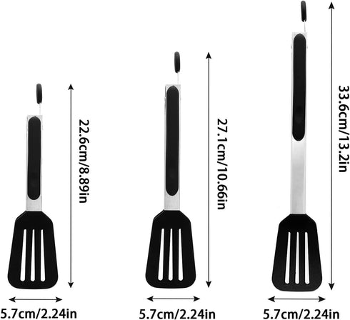 Cooking Tongs Stainless Steel Kitchen Silicone Serving Tongs Heat Resistant Meat Turner Spatula Tongs Fish Tongs with Locking Handle Joint (Black, 7 inches, 9 inches and 12 inches) by Staruby