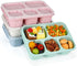 Bento Lunch Boxes, Reusable 5-Compartment Food Containers for Adults, Set of 4 (Wheat)