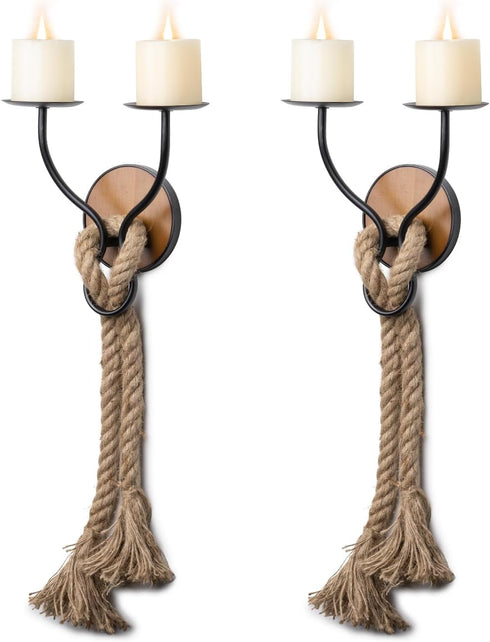 Set 2 Aimto Wall Sconce Candle Holder Wall-Mount Metal and Wooden Candle Holders Hanging Iron Wall Candle Sconce Holder