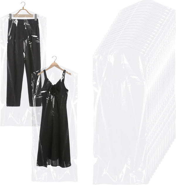 Framendino 20 Pack 23.63" X 60" Disposable Dry Cleaning Plastic Bags for Hanging Clothes