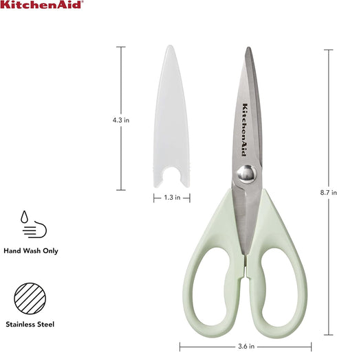 KitchenAid All Purpose Kitchen Shears with Protective Sheath for Everyday use, Dishwasher Safe Stainless Steel Scissors with Comfort Grip, 8.72-Inch, Pistachio by KitchenAid