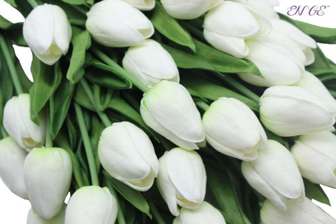 Artificial Tulips 10 Heads Mini Real Touch Flowers, Fake Tulip for Home Decor, Wedding Party DIY Bouquet (White)