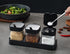 Glass Condiment Jar Spice Container Set with Lids and Spoons, Square Clear Seasoning Bowls for Kitchen Countertop