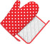 Polka Dot Oven Mitts and Pot Holders Set, Red and White, Heat Resistant Kitchen Gloves