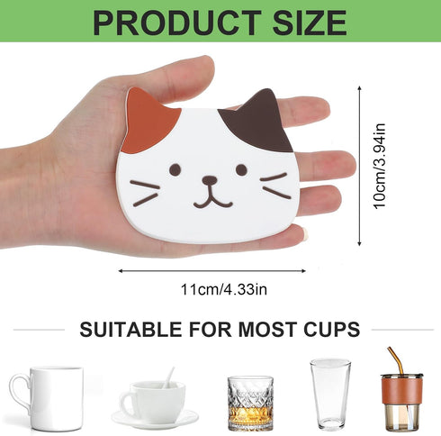 Tyqour 4Pcs Funny Cat Coasters for Drinks, Cute Cat Cup Holder, Silicone Small Coasters for Coffee Table Dinning Room