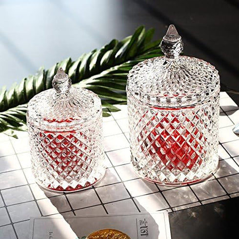 Home Basic Food Storage Organization Set - Crystal Diamond Faceted Jar with Lid, Suitable as Candy Dish (Transparent,