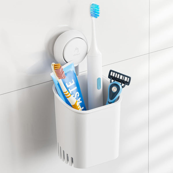 TAILI Suction Toothbrush Holder for Shower Wall - No Nail, No Glue, Strong Suction Cup, White