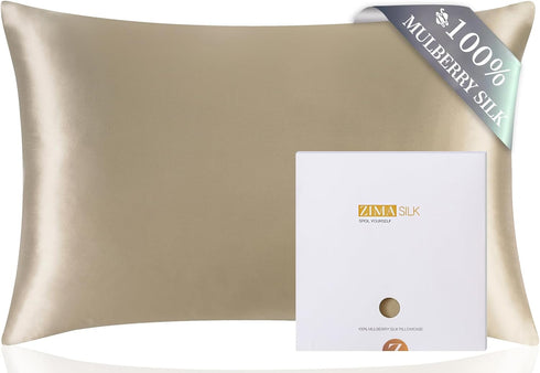 ZIMASILK 100% Pure Mulberry Silk Pillowcase, 600 Thread Count, Premium Grade 6A Silk, Taupe, 1pc (Queen 20''x30'')